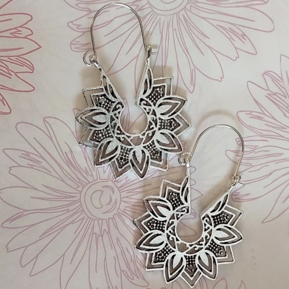 Sunflower Tribal Mandala Hoop Bohemian  Earrings